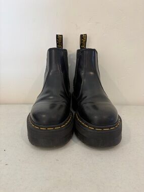 Dr. Martens Black Leather Chelsea Platform Boots with Yellow Stitching